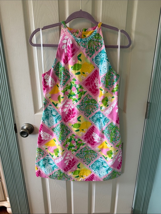 Lilly Pulitzer Dresses & Skirts - Lilly Pulitzer Pink, Yellow & Teal Patchwork Halter Dress